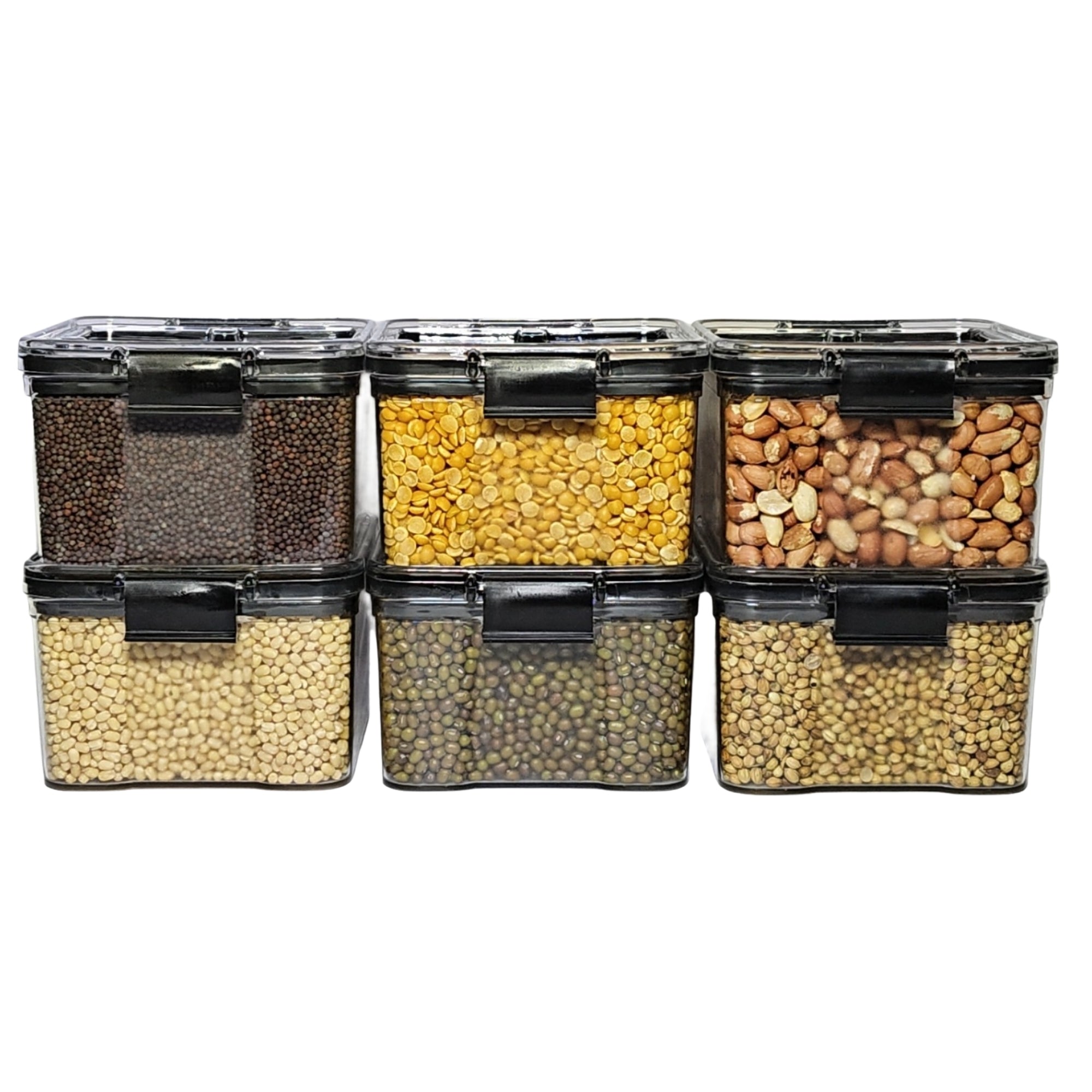 Lock And Unlock Airtight Plastic Kitchen Storage  Containers Set 400 ml (Black, Pack of 6)