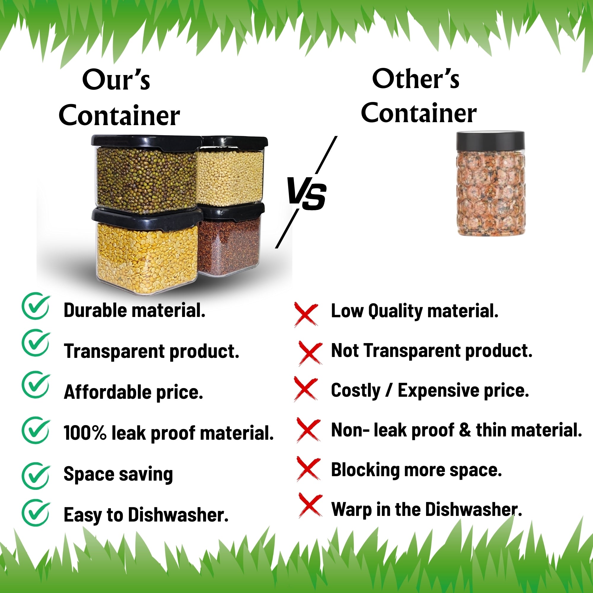 Airtight Plastic Storage Containers Set 500 ml (Black, Pack of 6)