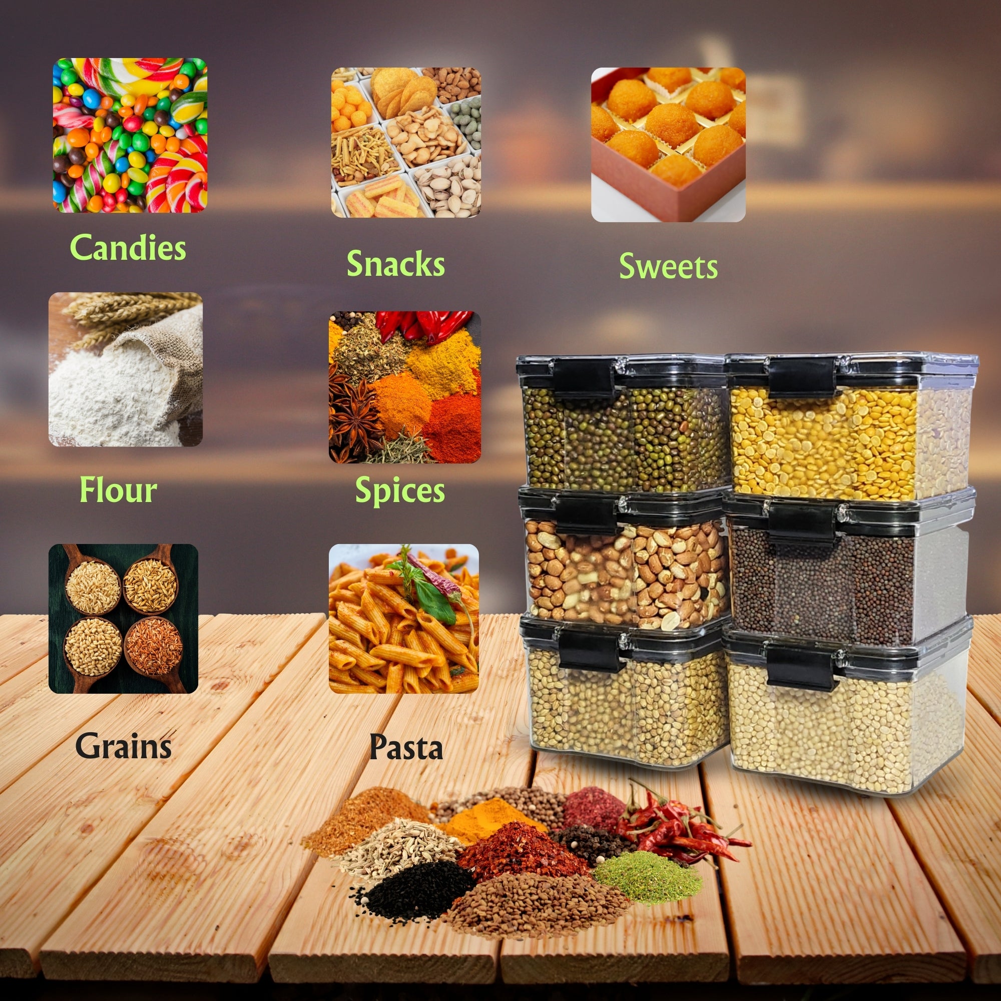 Lock And Unlock Airtight Kitchen Storage Containers Storage (Pack Of 4, Black, 700 ml, Plastic)
