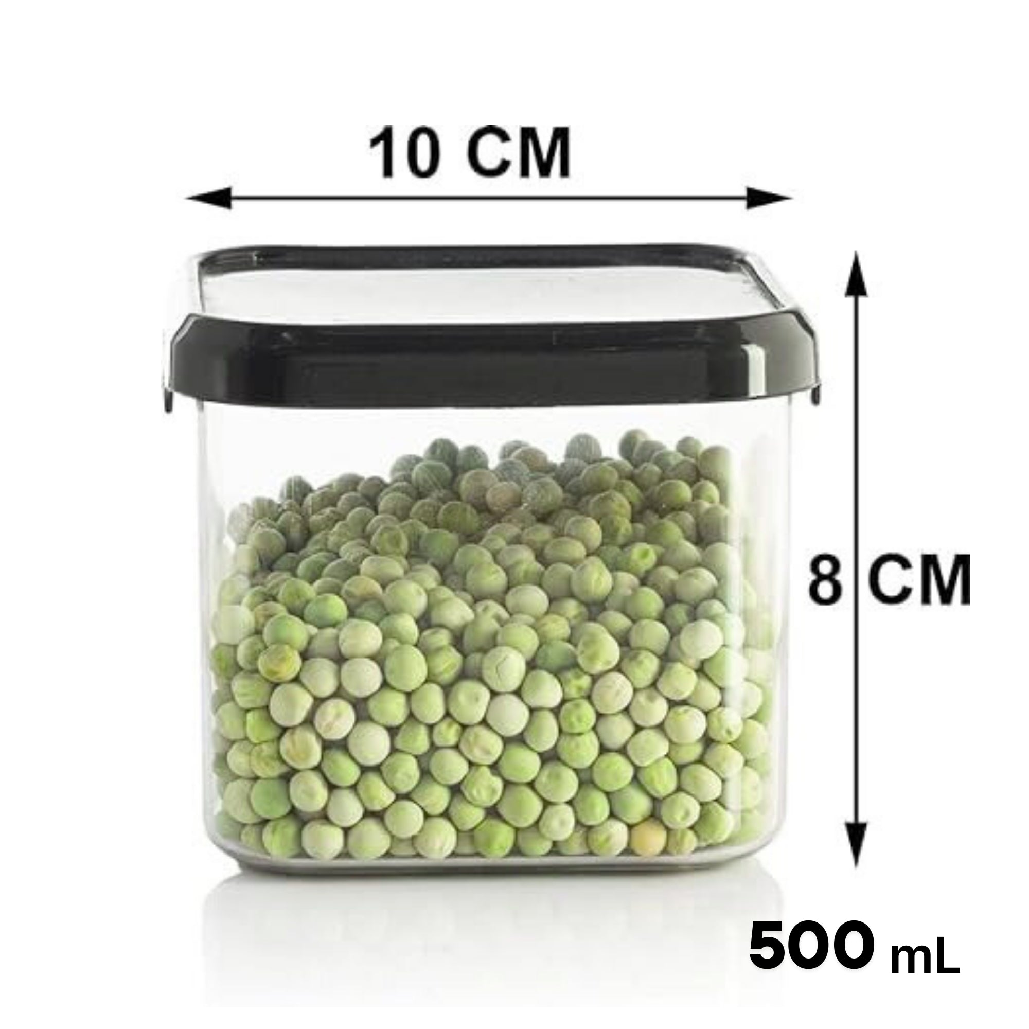 Airtight Plastic Storage Containers Set 500 ml (Black, Pack of 6)