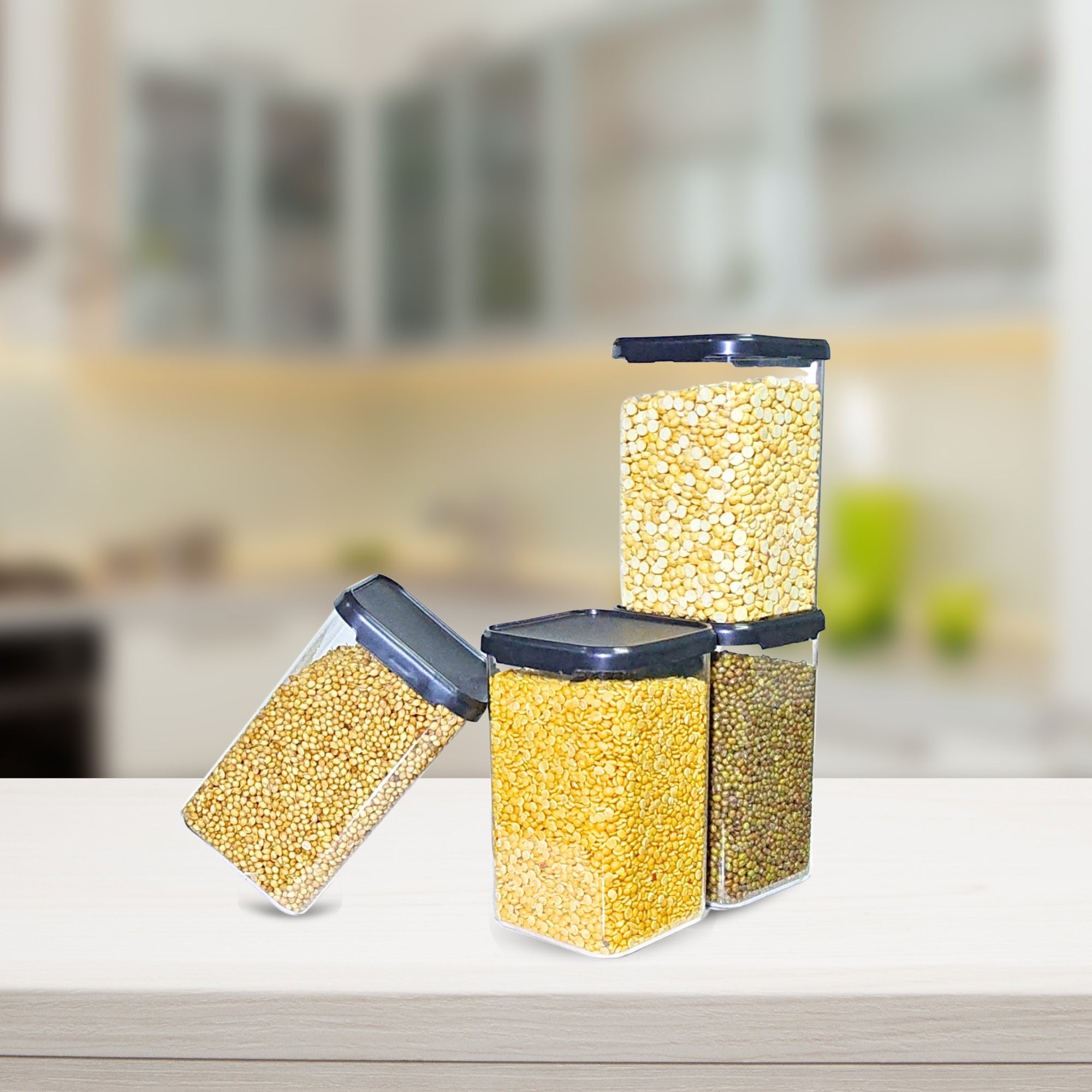 Airtight Kitchen Storage Containes (Pack Of 6, Black, 1100 ml, Plastic)