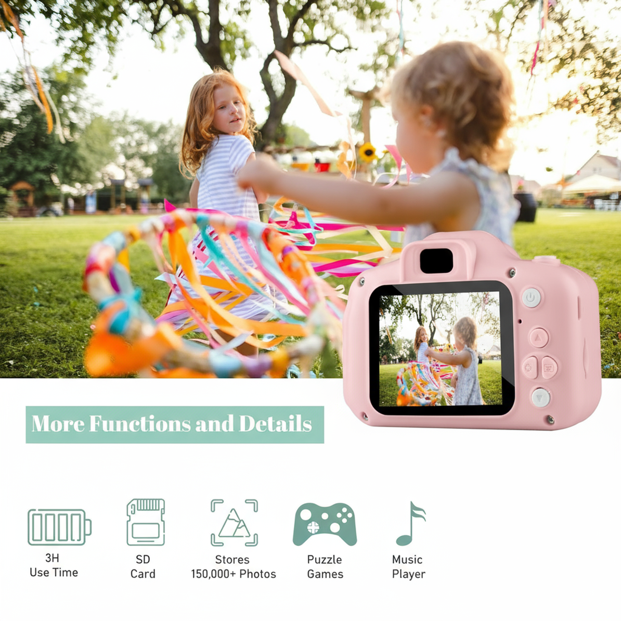 Pink Digital Camera for Kids | 2"LCD Screen | Rechargeable Toy | Photo & Video