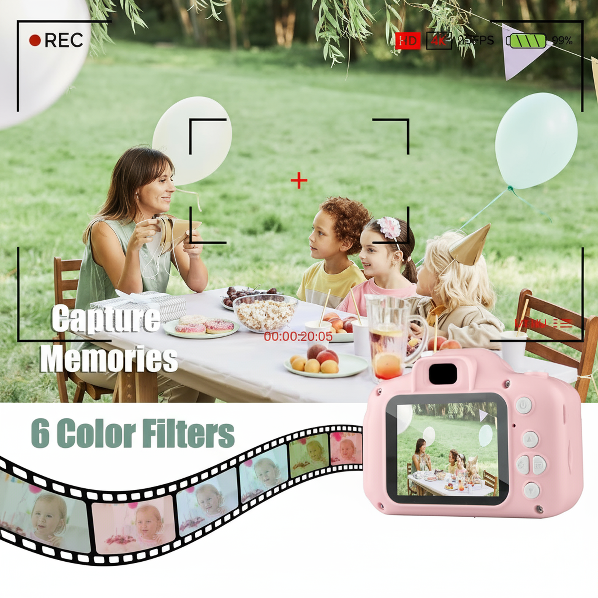 Pink Digital Camera for Kids | 2"LCD Screen | Rechargeable Toy | Photo & Video