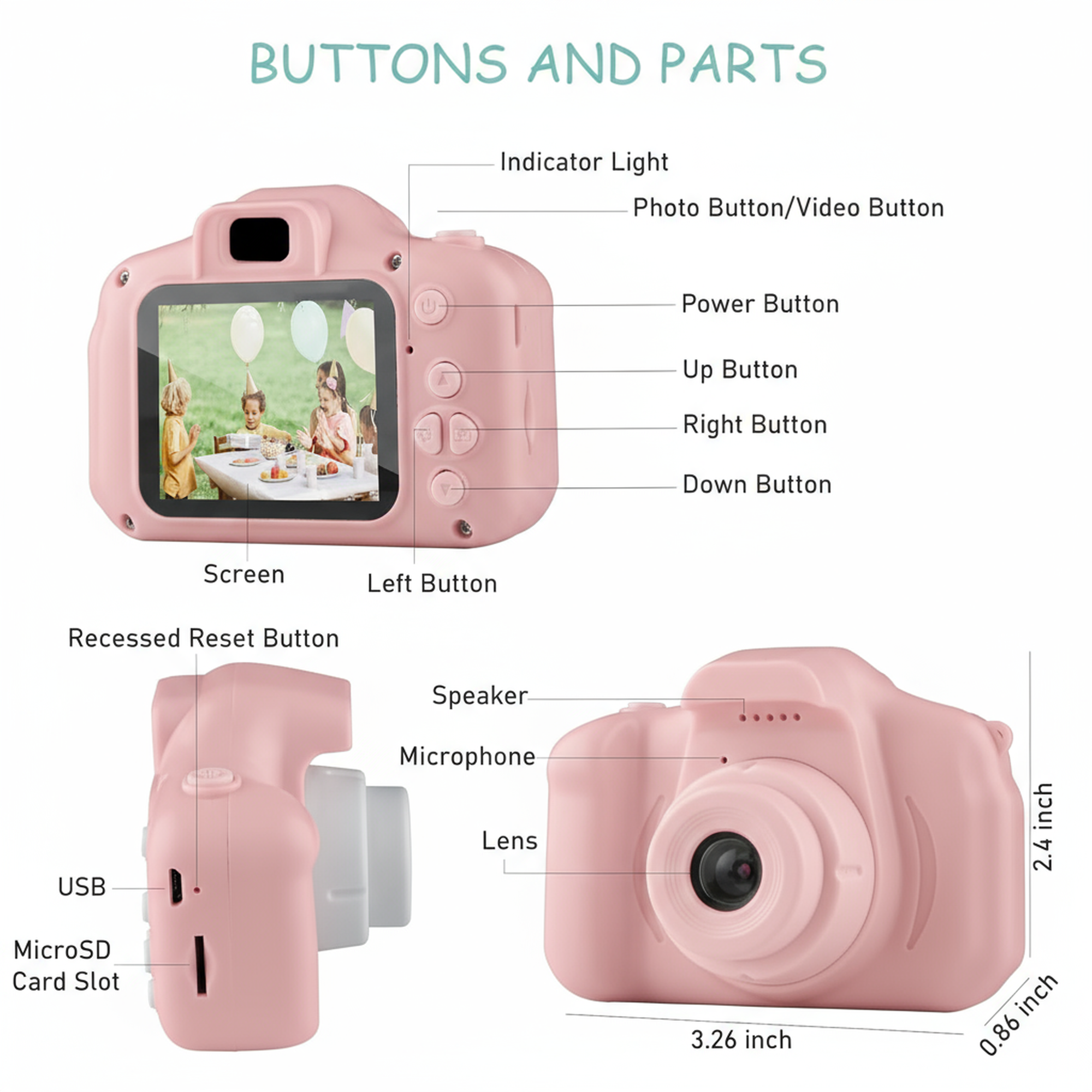 Pink Digital Camera for Kids | 2"LCD Screen | Rechargeable Toy | Photo & Video