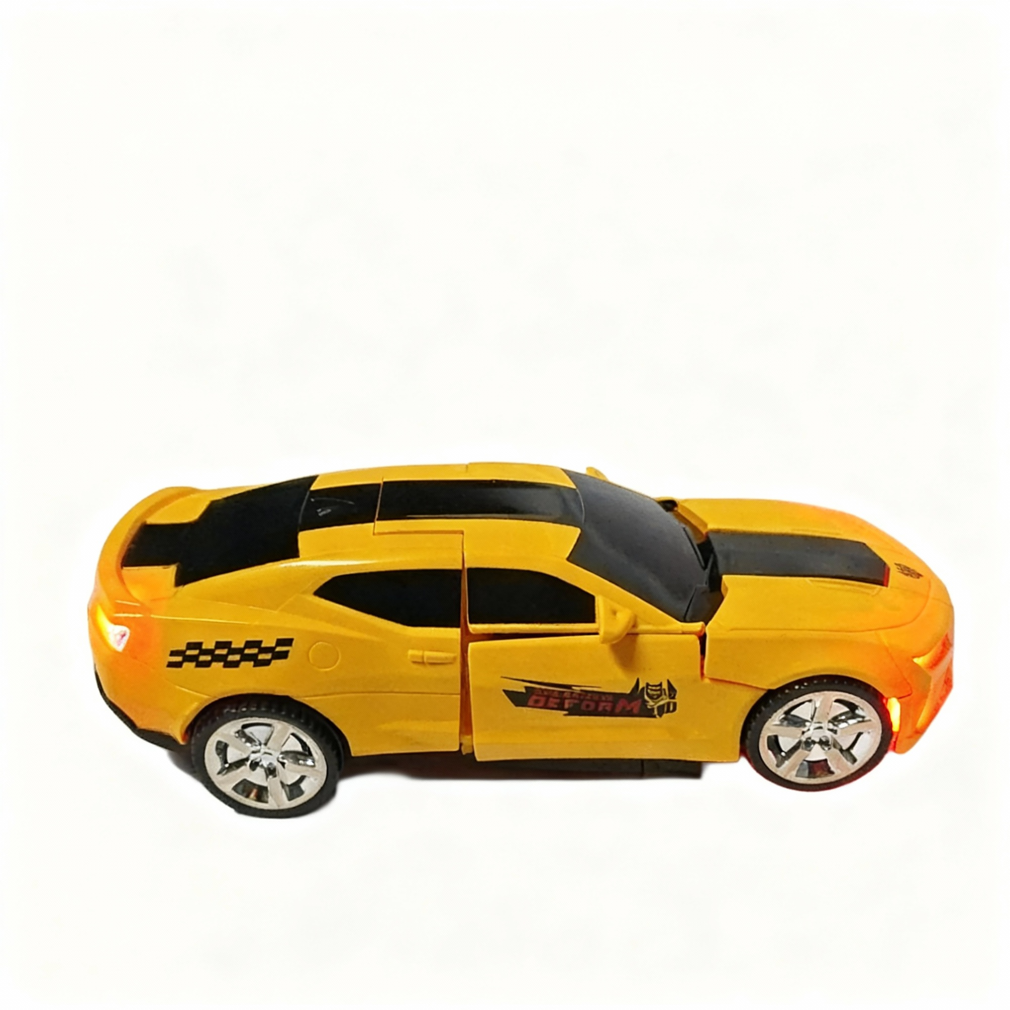 Deform Robot Car Toy, Interactive Transforming Car to Robot Toy with Lights and Music, Yellow