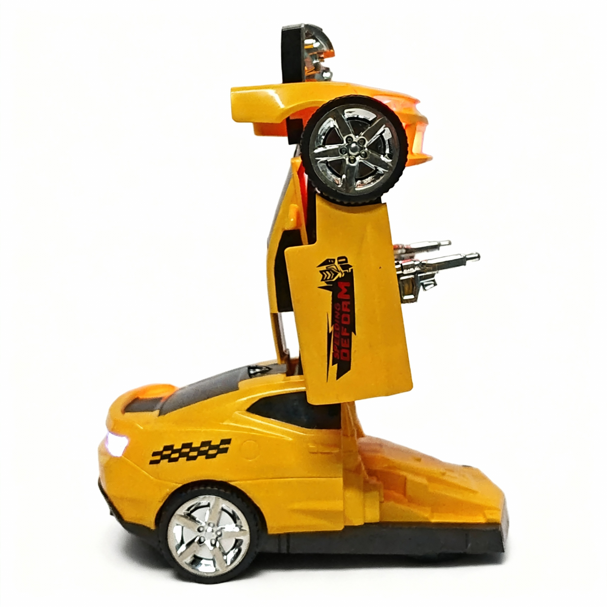 Deform Robot Car Toy, Interactive Transforming Car to Robot Toy with Lights and Music, Yellow