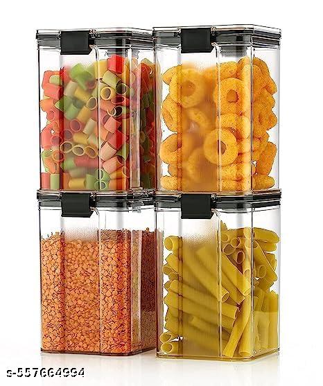Lock And Unlock Airtight Plastic Kitchen Storage Square Container Set for Kitchen Storage - 1100ml Containers | Unbreakable & Air-Tight Design | Container & Containers Set (Black, Pack of 4)