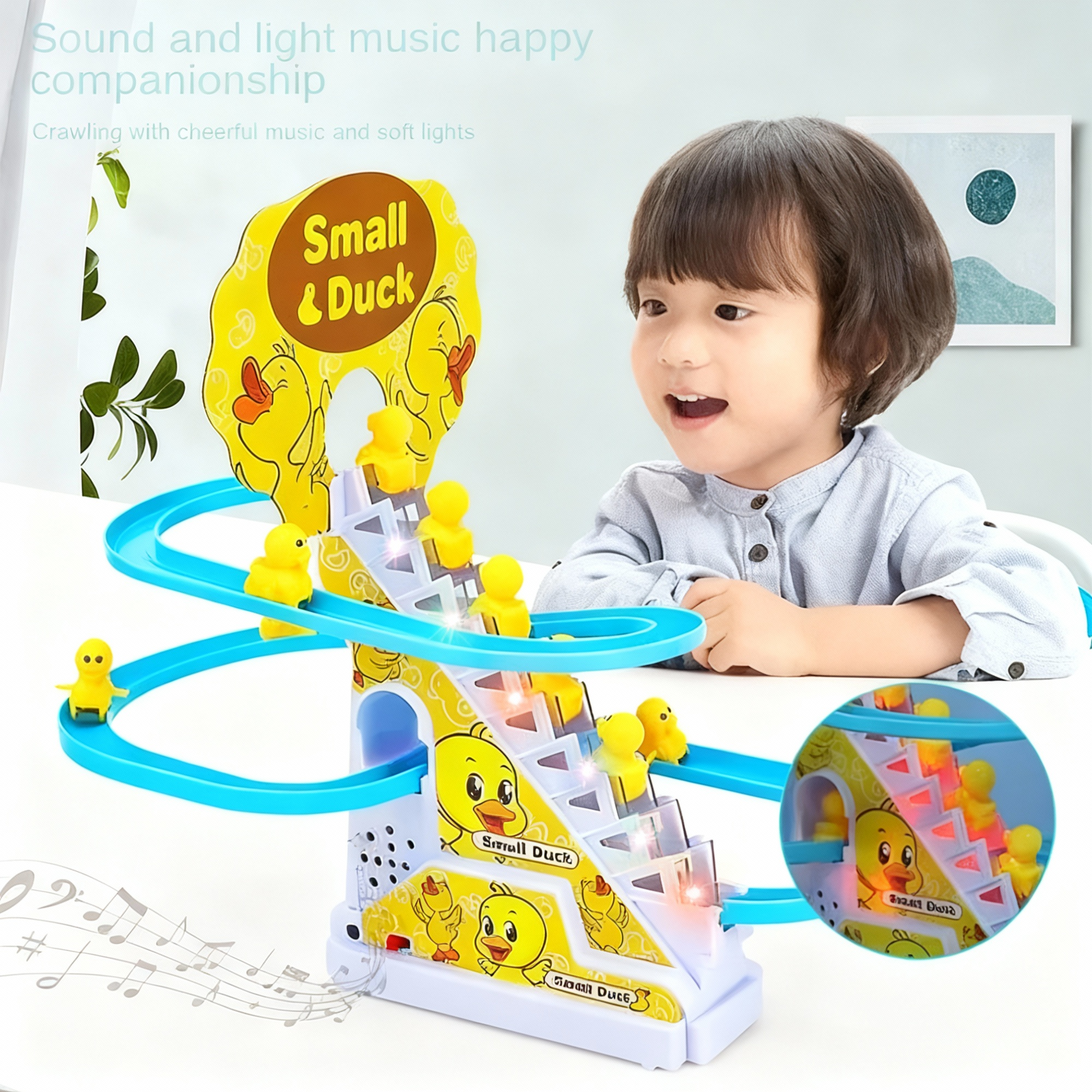 Ducks Slide Toys for Kids - Ducks Chasing Race Slide Game Set - Small Ducks Stair Climbing Toys for Kids, Escalator Toy with Lights and Music - 3 Duck Included (Ducks Slide)