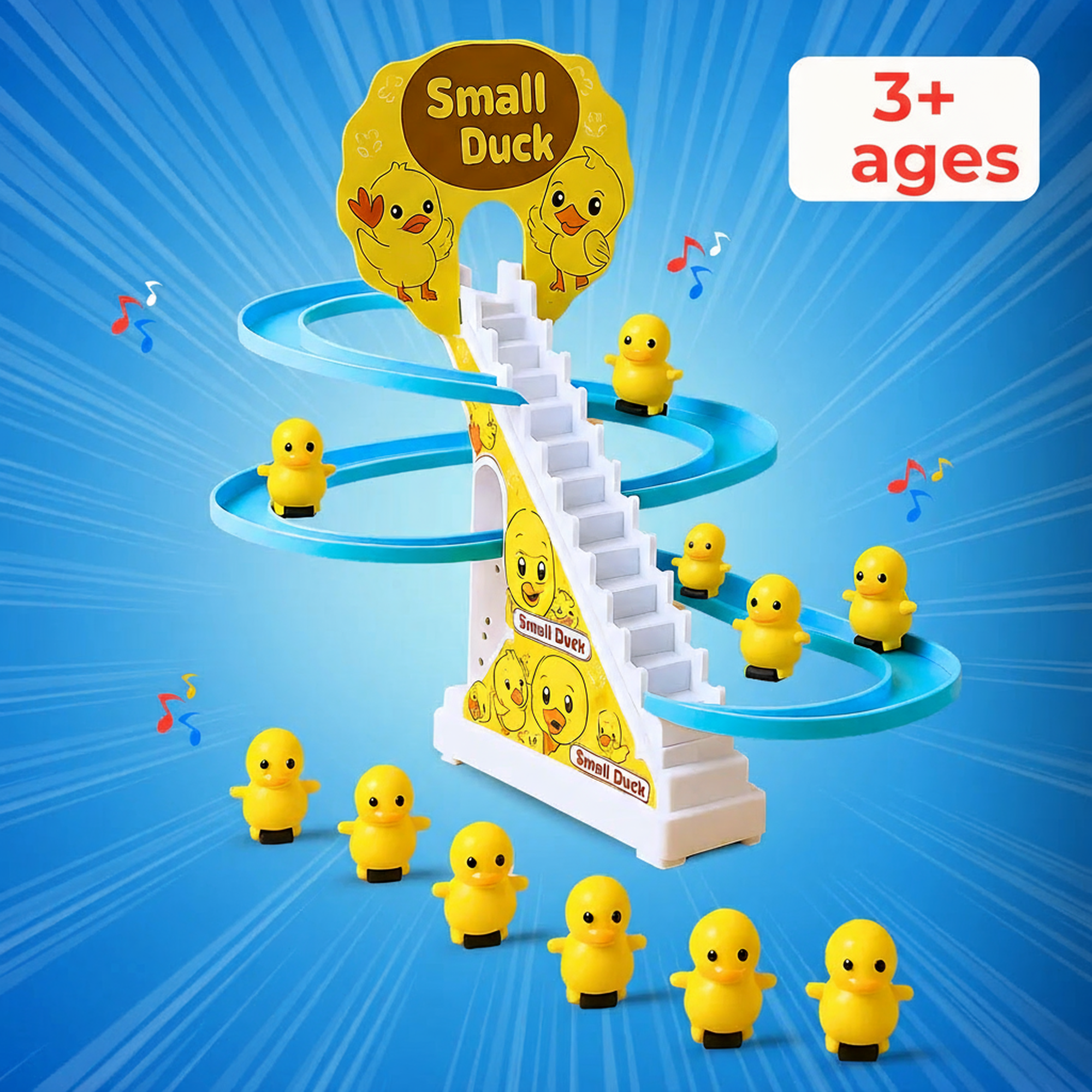 Ducks Slide Toys for Kids - Ducks Chasing Race Slide Game Set - Small Ducks Stair Climbing Toys for Kids, Escalator Toy with Lights and Music - 3 Duck Included (Ducks Slide)