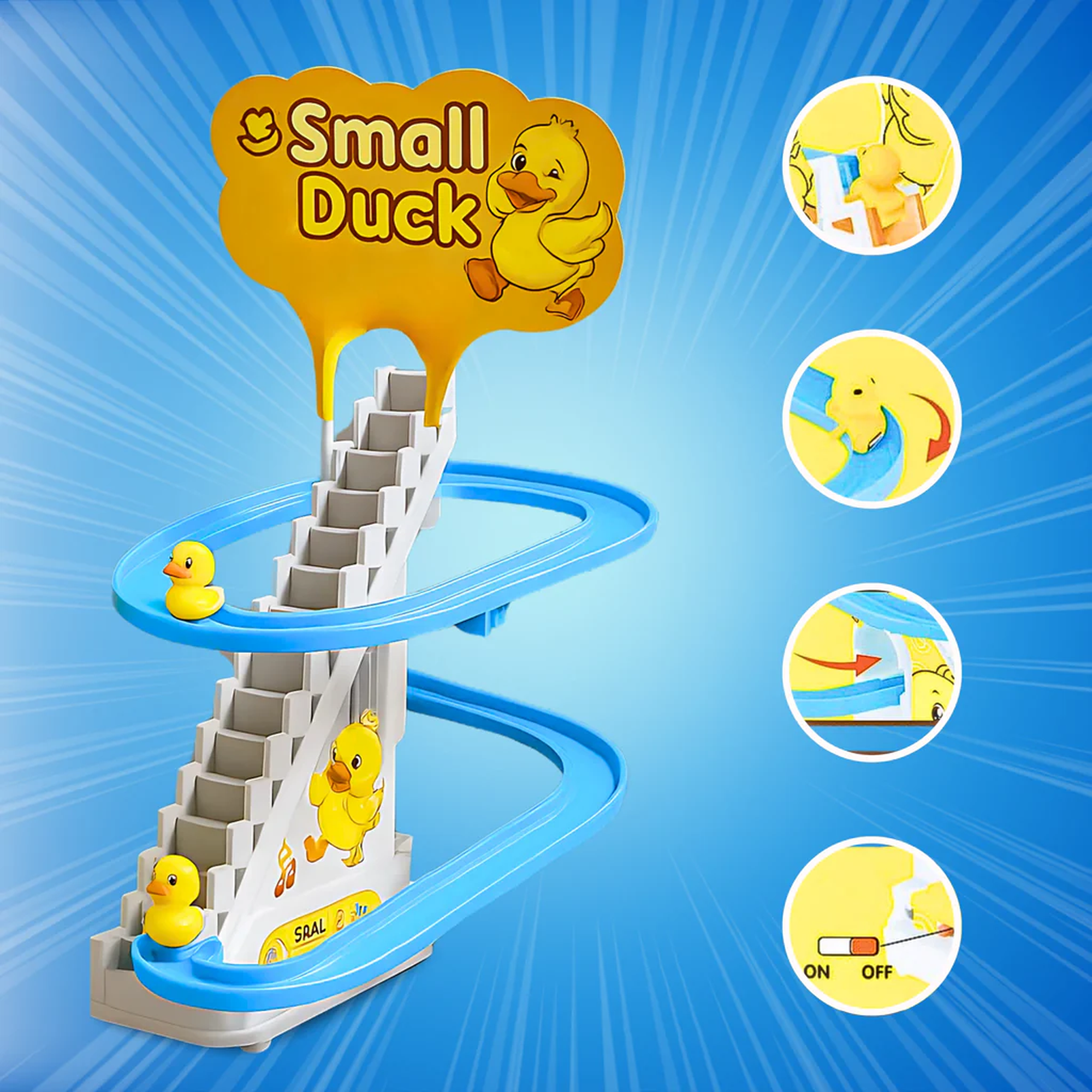 Ducks Slide Toys for Kids - Ducks Chasing Race Slide Game Set - Small Ducks Stair Climbing Toys for Kids, Escalator Toy with Lights and Music - 3 Duck Included (Ducks Slide)