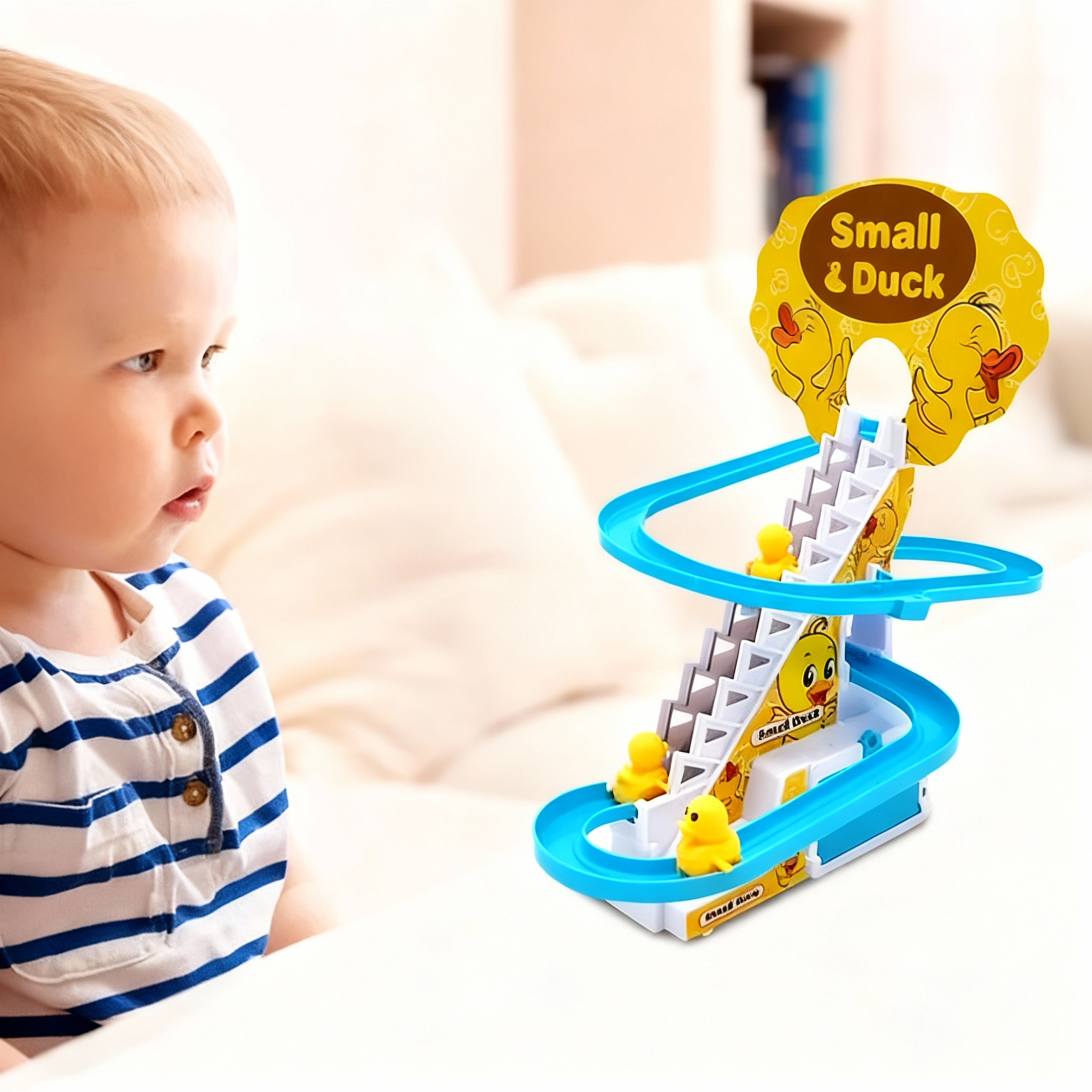 Ducks Slide Toys for Kids - Ducks Chasing Race Slide Game Set - Small Ducks Stair Climbing Toys for Kids, Escalator Toy with Lights and Music - 3 Duck Included (Ducks Slide)