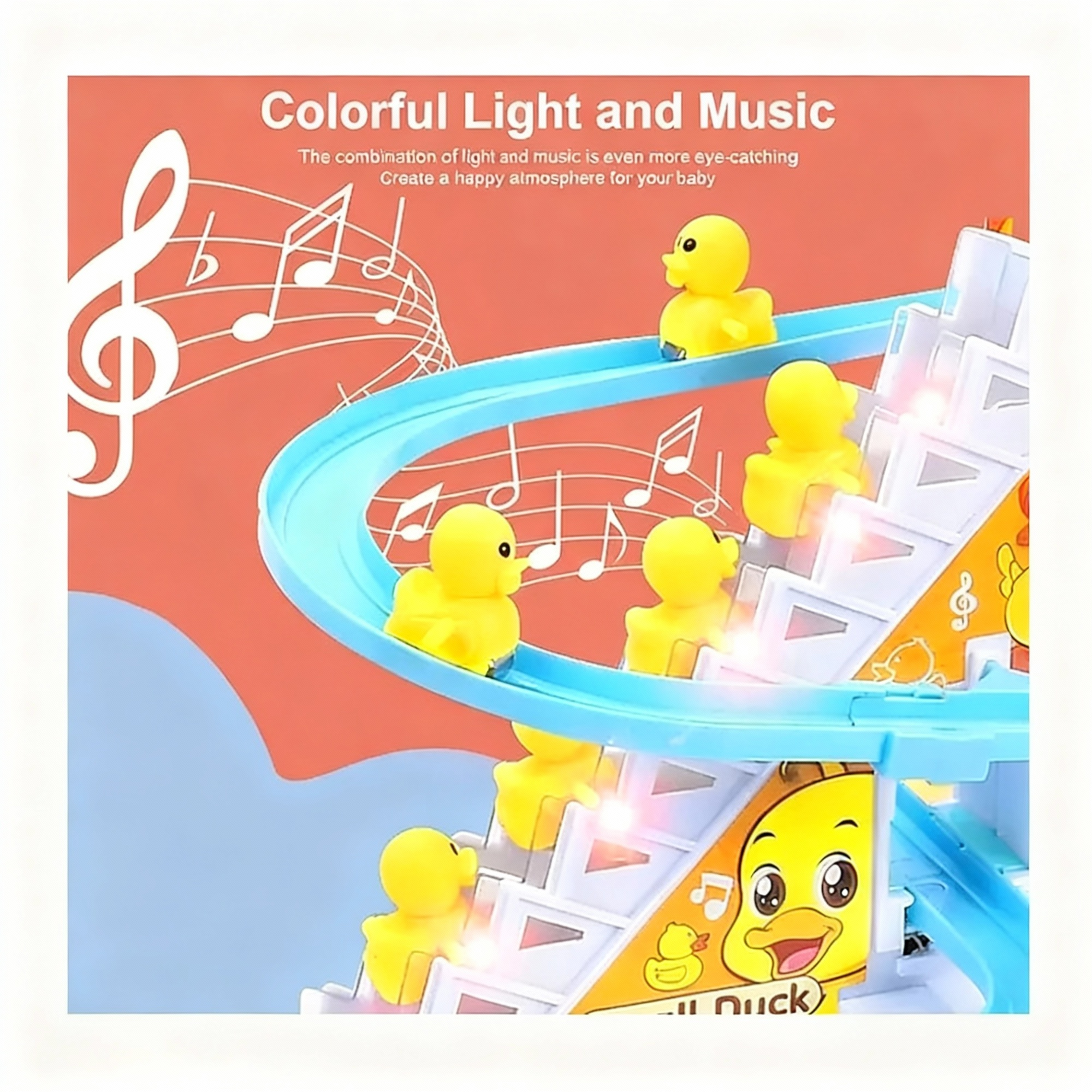 Ducks Slide Toys for Kids - Ducks Chasing Race Slide Game Set - Small Ducks Stair Climbing Toys for Kids, Escalator Toy with Lights and Music - 3 Duck Included (Ducks Slide)
