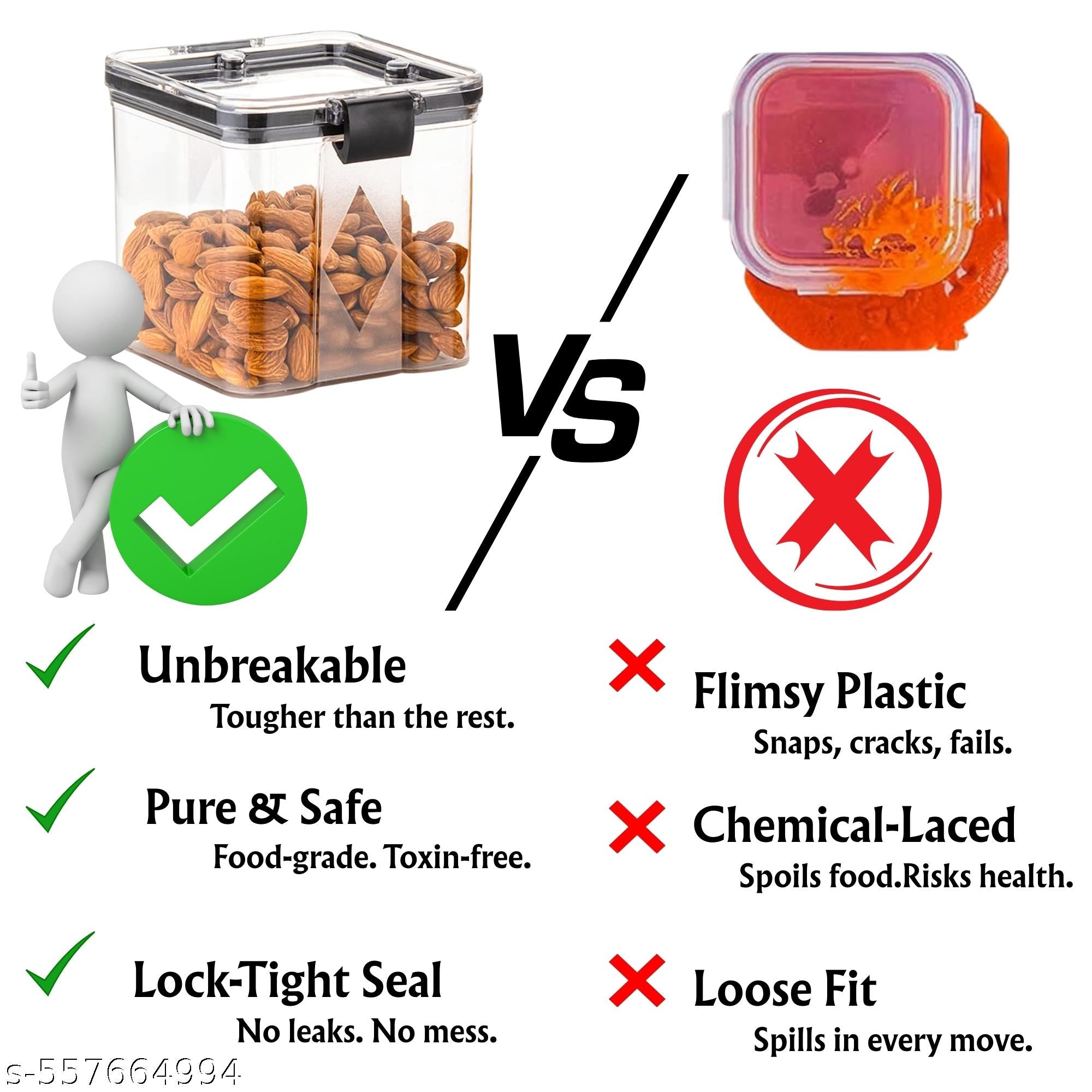 Lock And Unlock Airtight Plastic Kitchen Storage Square Container Set for Kitchen Storage - 1100ml Containers | Unbreakable & Air-Tight Design | Container & Containers Set (Black, Pack of 4)
