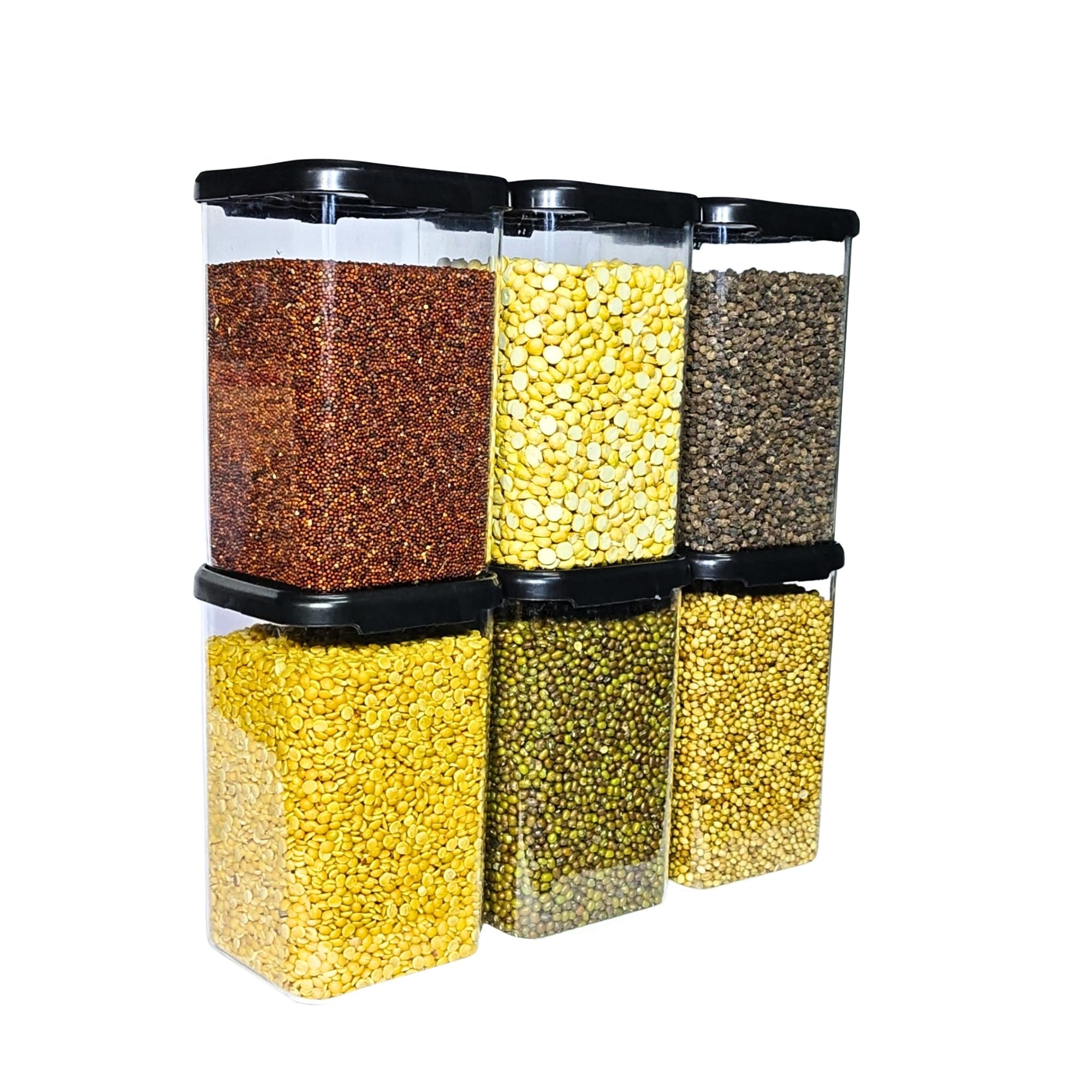 Airtight Kitchen Storage Containes (Pack Of 6, Black, 1100 ml, Plastic)
