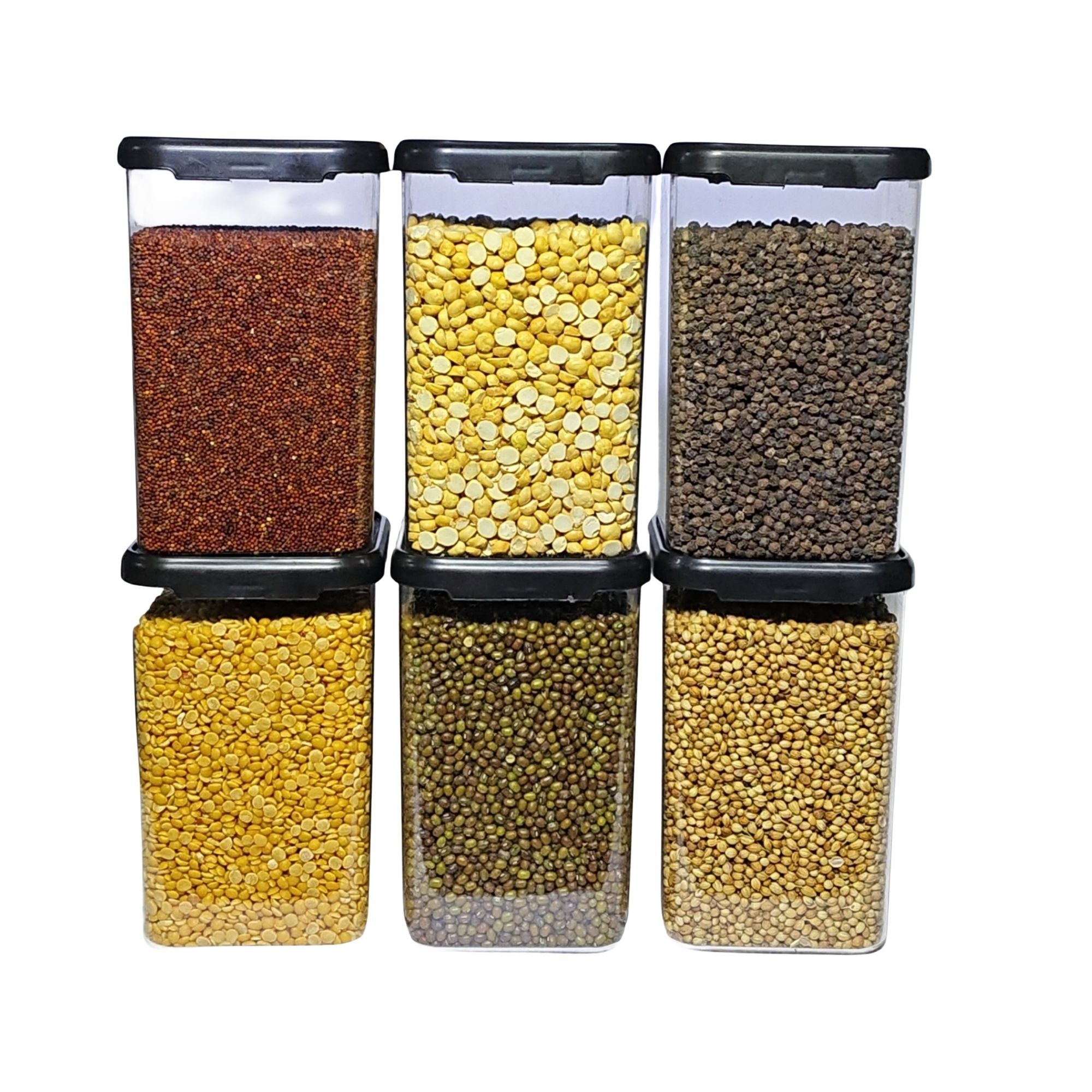 Airtight Kitchen Storage Containes (Pack Of 6, Black, 1100 ml, Plastic)
