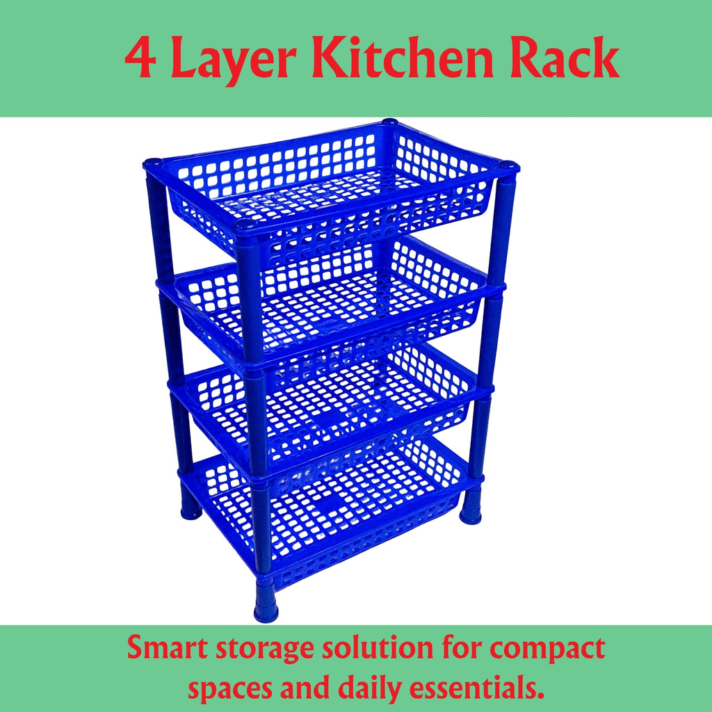 Kitchen Racks Plastic, Vegetable Basket Stand, Plastic Rack Office, Fruits Onion Stand for Kitchen ( 4 Layer)