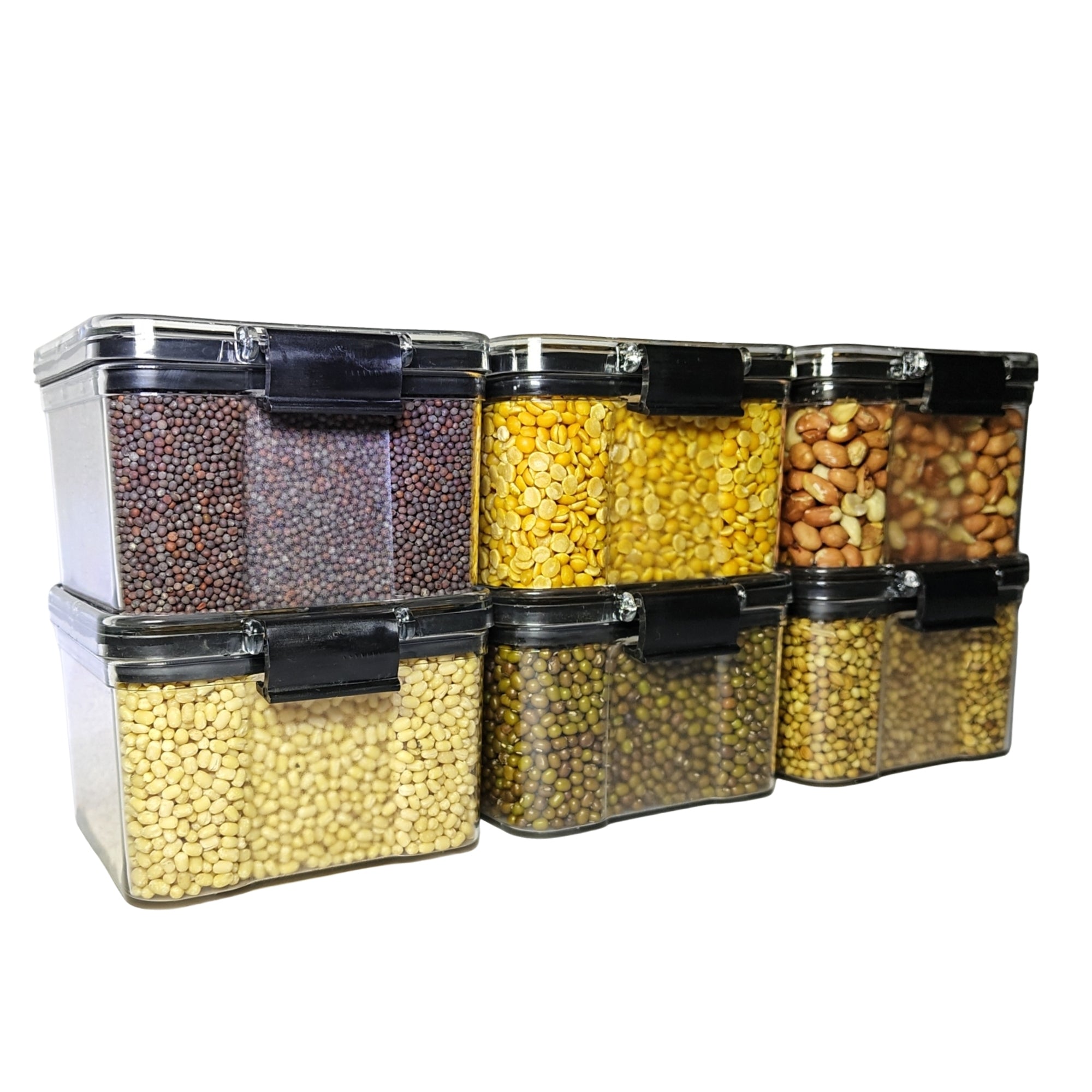 Lock And Unlock Airtight Plastic Kitchen Storage  Containers Set 400 ml (Black, Pack of 6)