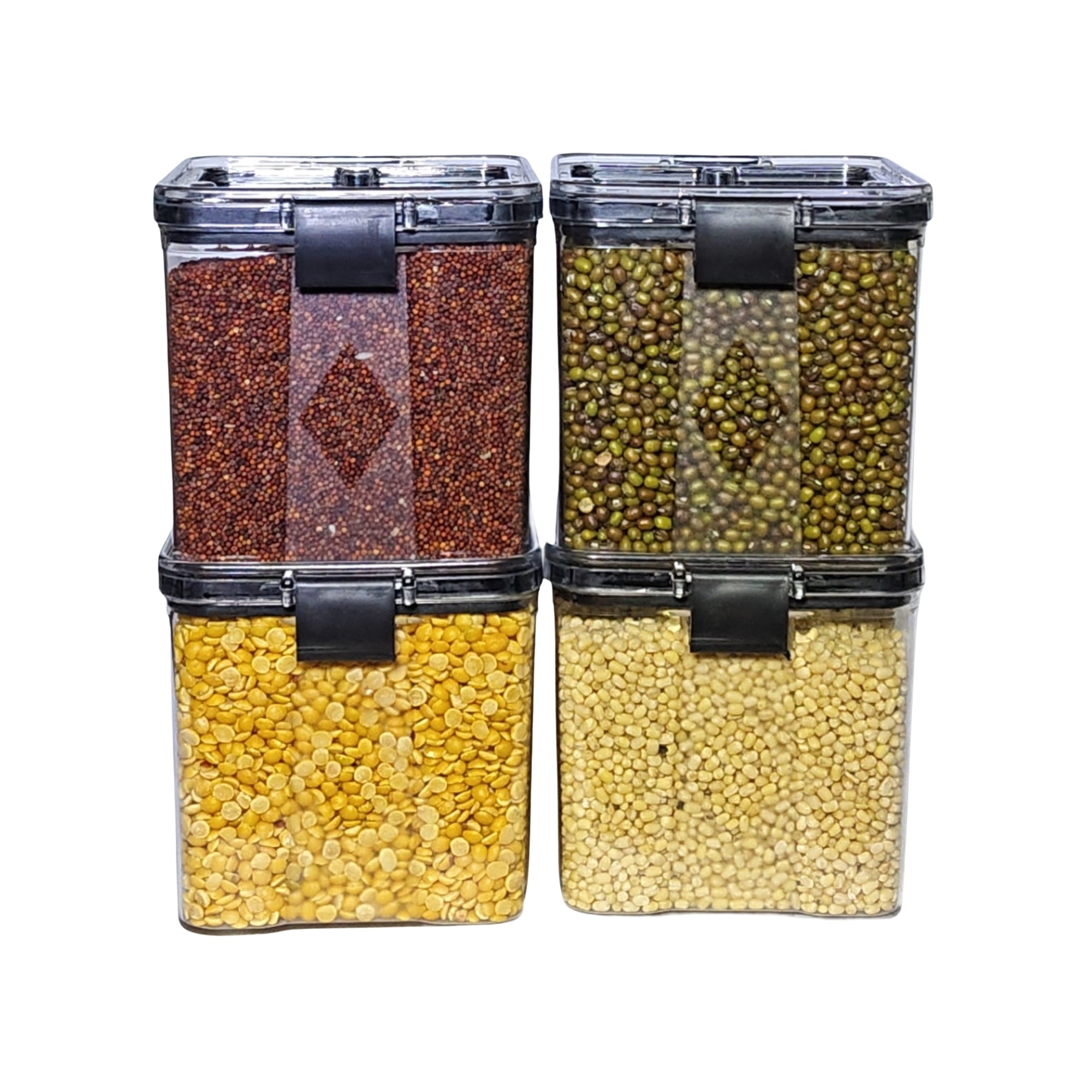 Lock And Unlock Airtight Kitchen Storage Containers Storage (Pack Of 4, Black, 700 ml, Plastic)