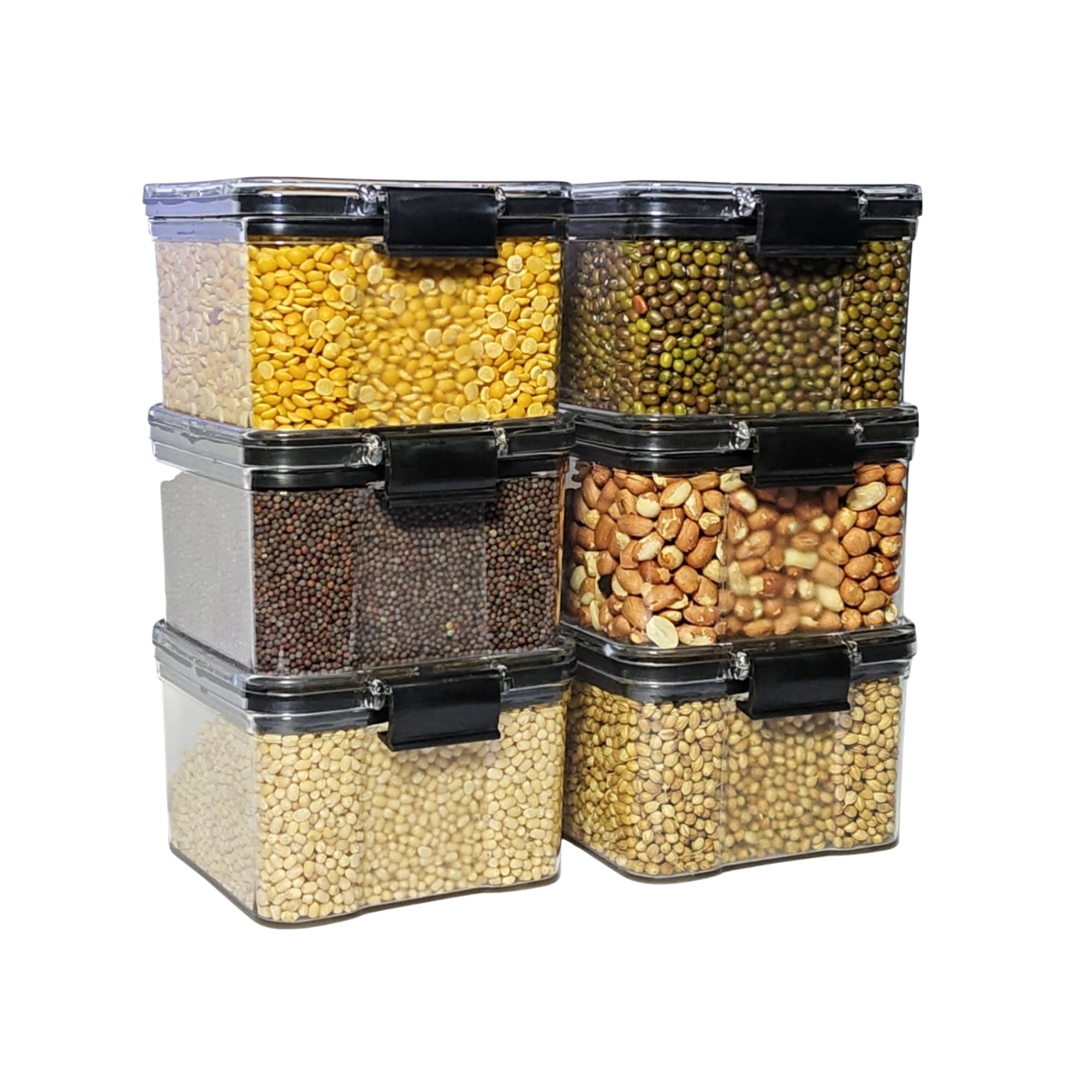 Lock And Unlock Airtight Plastic Kitchen Storage  Containers Set 400 ml (Black, Pack of 6)