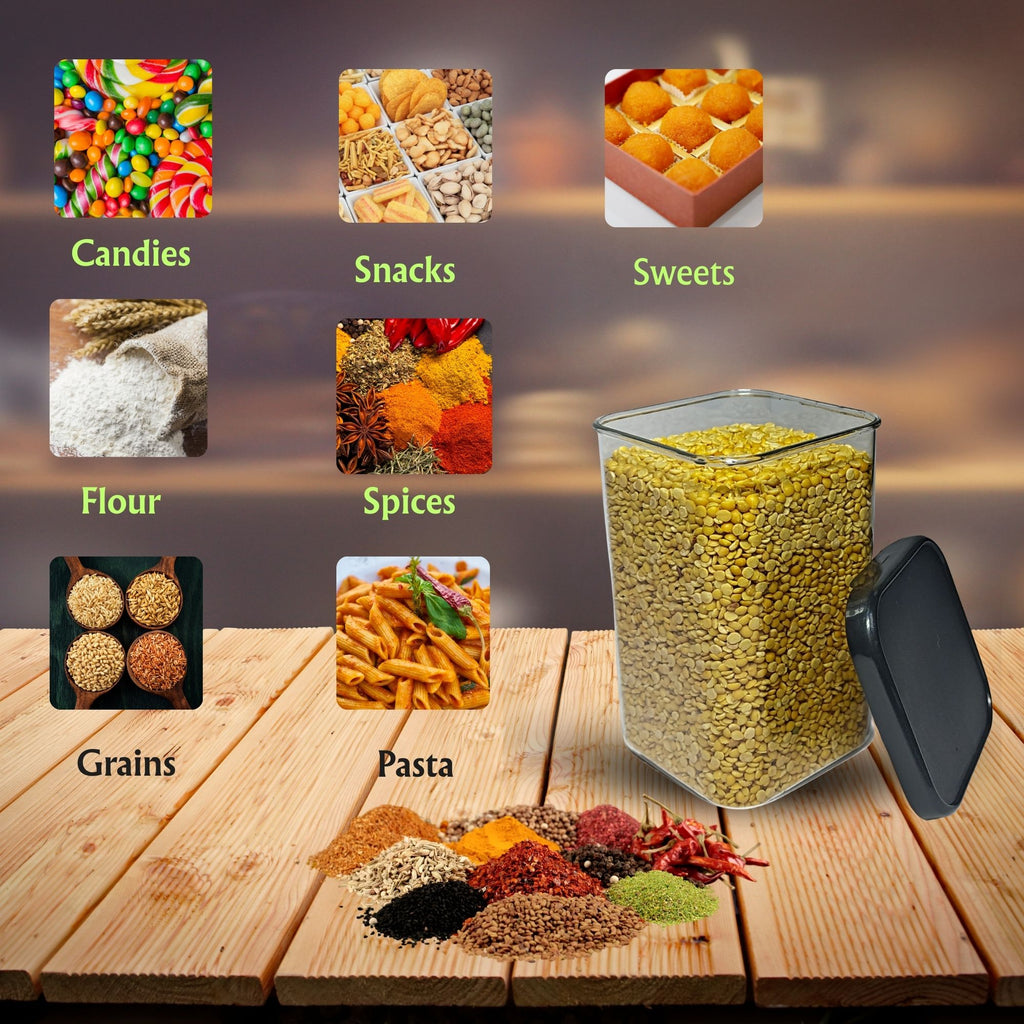 Airtight Kitchen Storage Containes (Pack Of 6, Black, 1100 ml, Plastic)