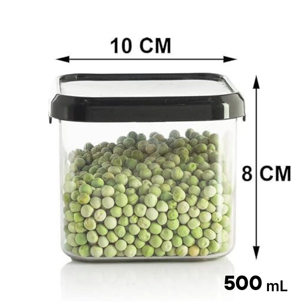 Airtight Plastic Storage Containers Set 500 ml (Black, Pack of 6)