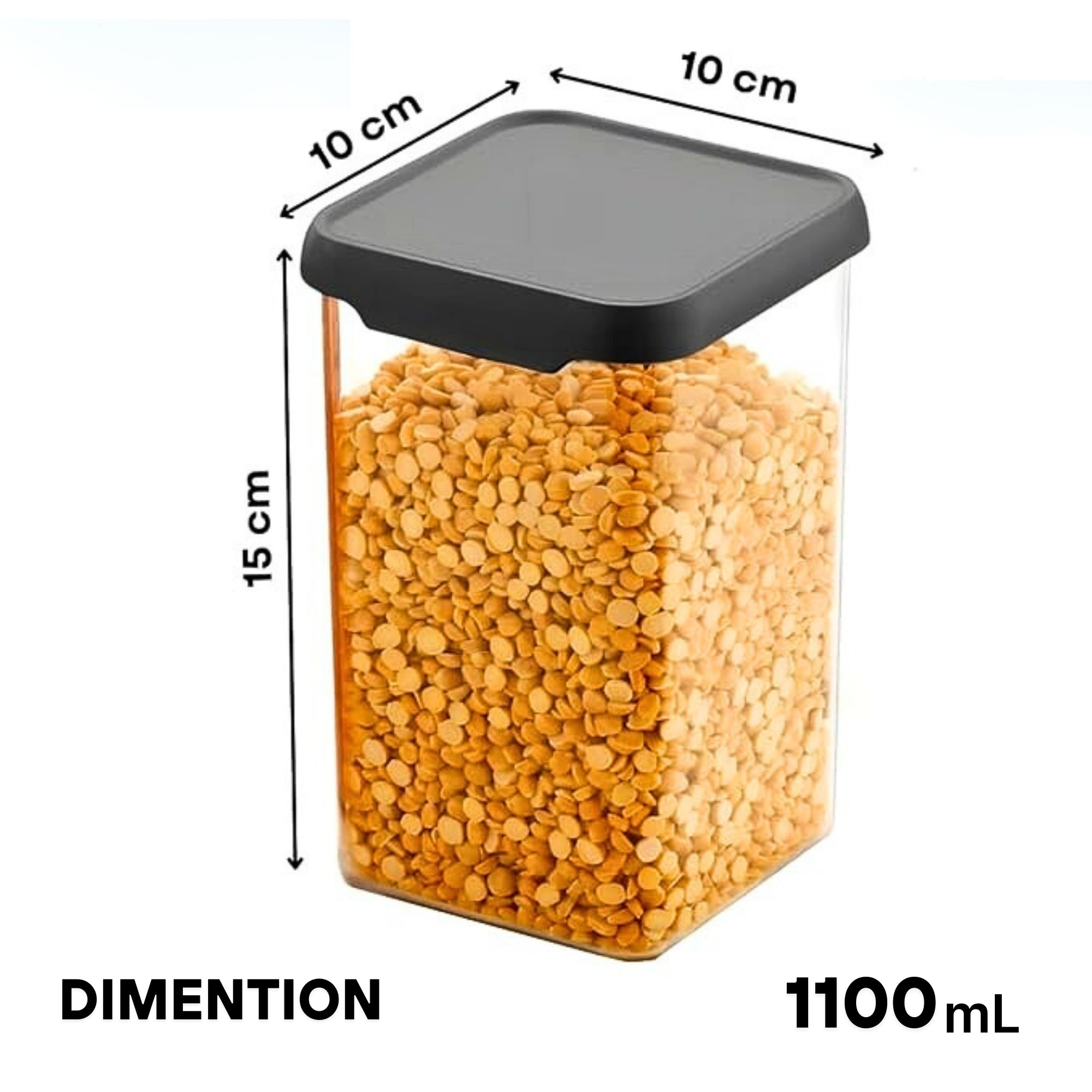 Airtight Kitchen Storage Containes (Pack Of 6, Black, 1100 ml, Plastic)