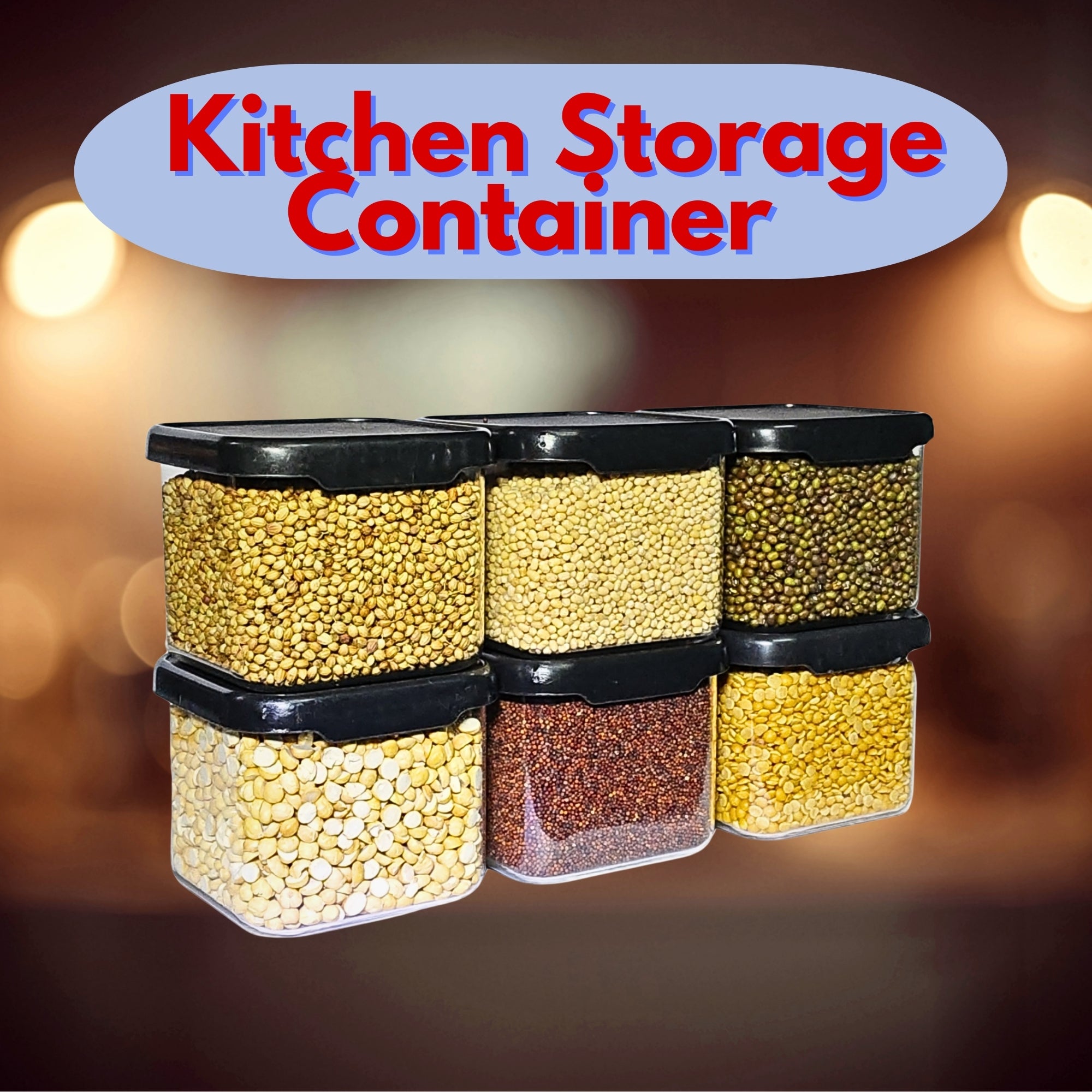 Airtight Plastic Storage Containers Set 500 ml (Black, Pack of 6)