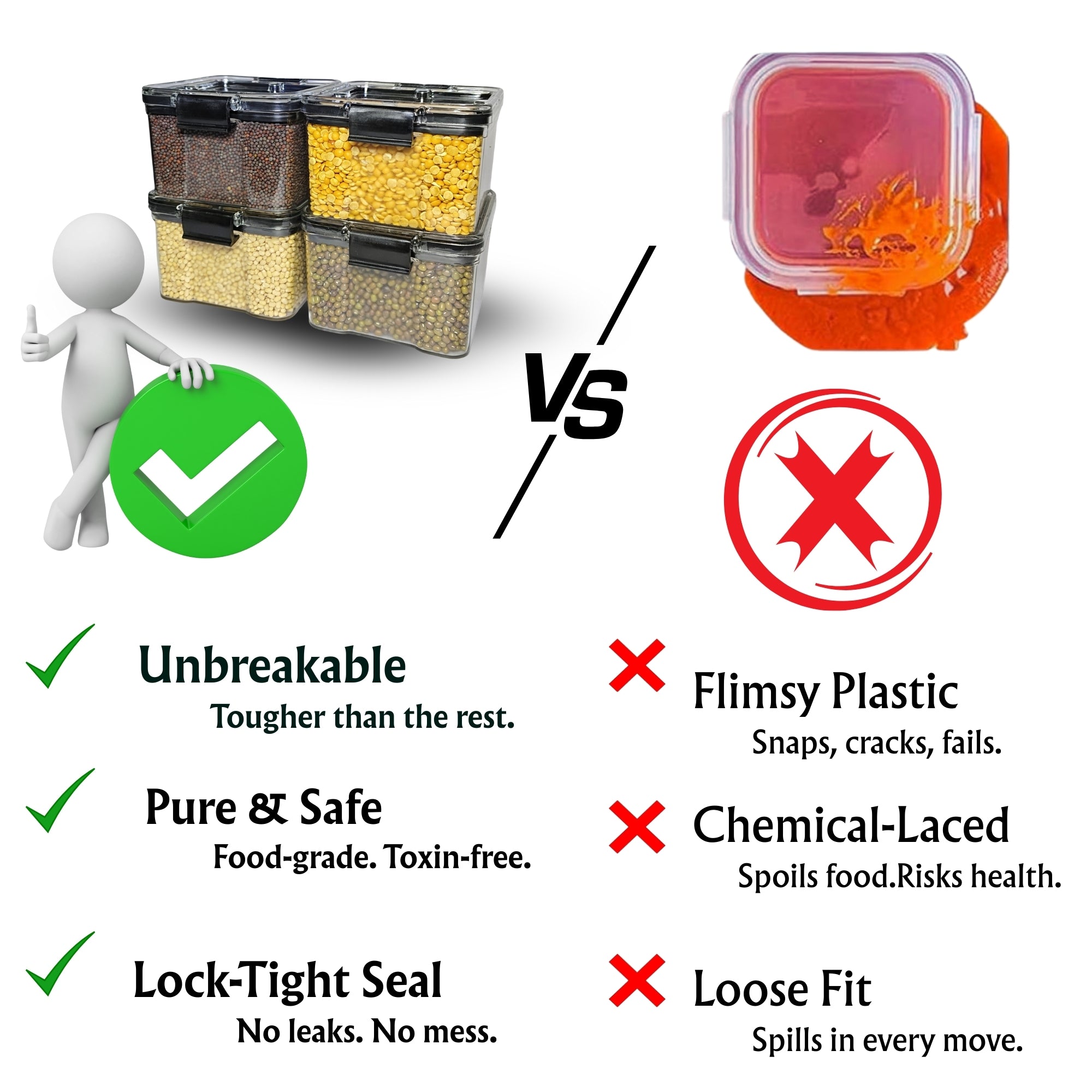 Lock And Unlock Airtight Plastic Kitchen Storage  Containers Set 400 ml (Black, Pack of 6)