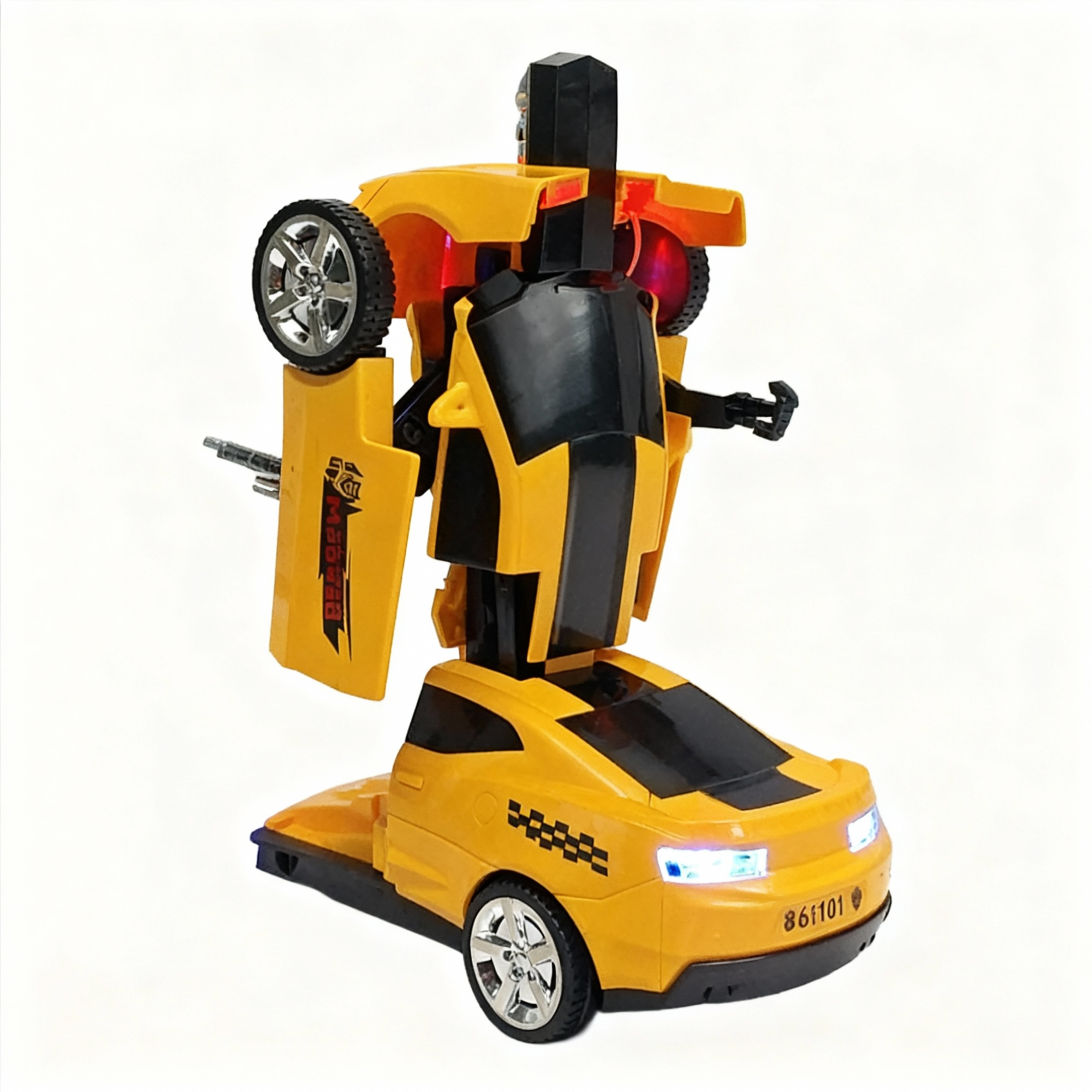 Deform Robot Car Toy, Interactive Transforming Car to Robot Toy with Lights and Music, Yellow