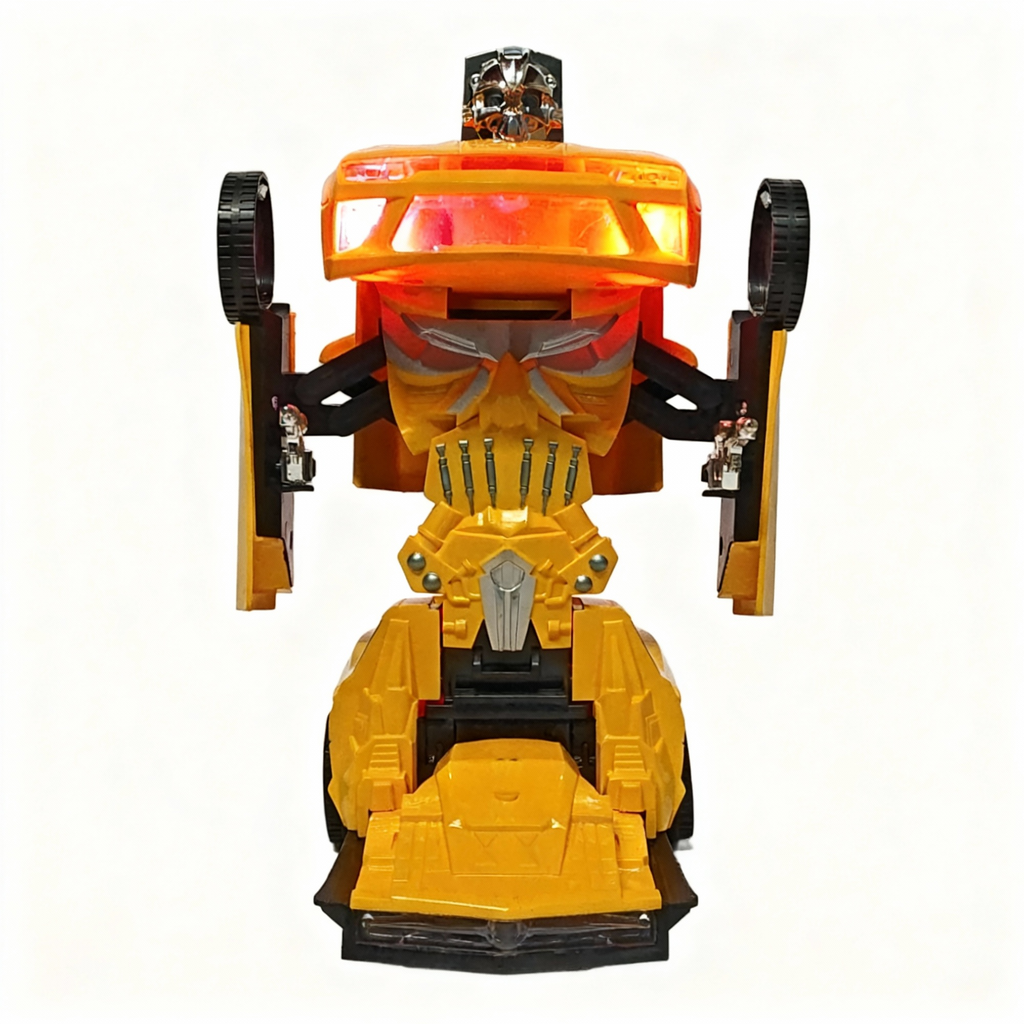Deform Robot Car Toy, Interactive Transforming Car to Robot Toy with Lights and Music, Yellow