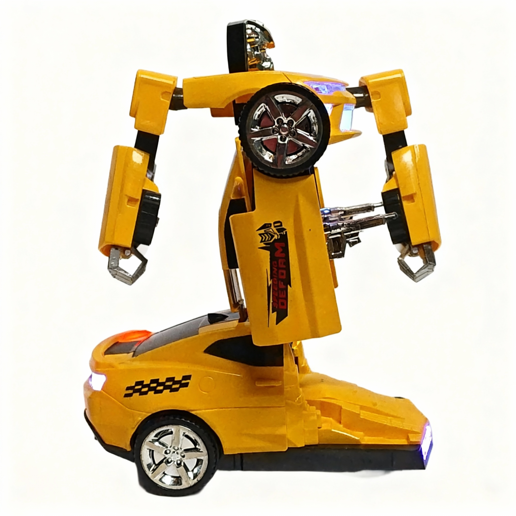 Deform Robot Car Toy, Interactive Transforming Car to Robot Toy with Lights and Music, Yellow