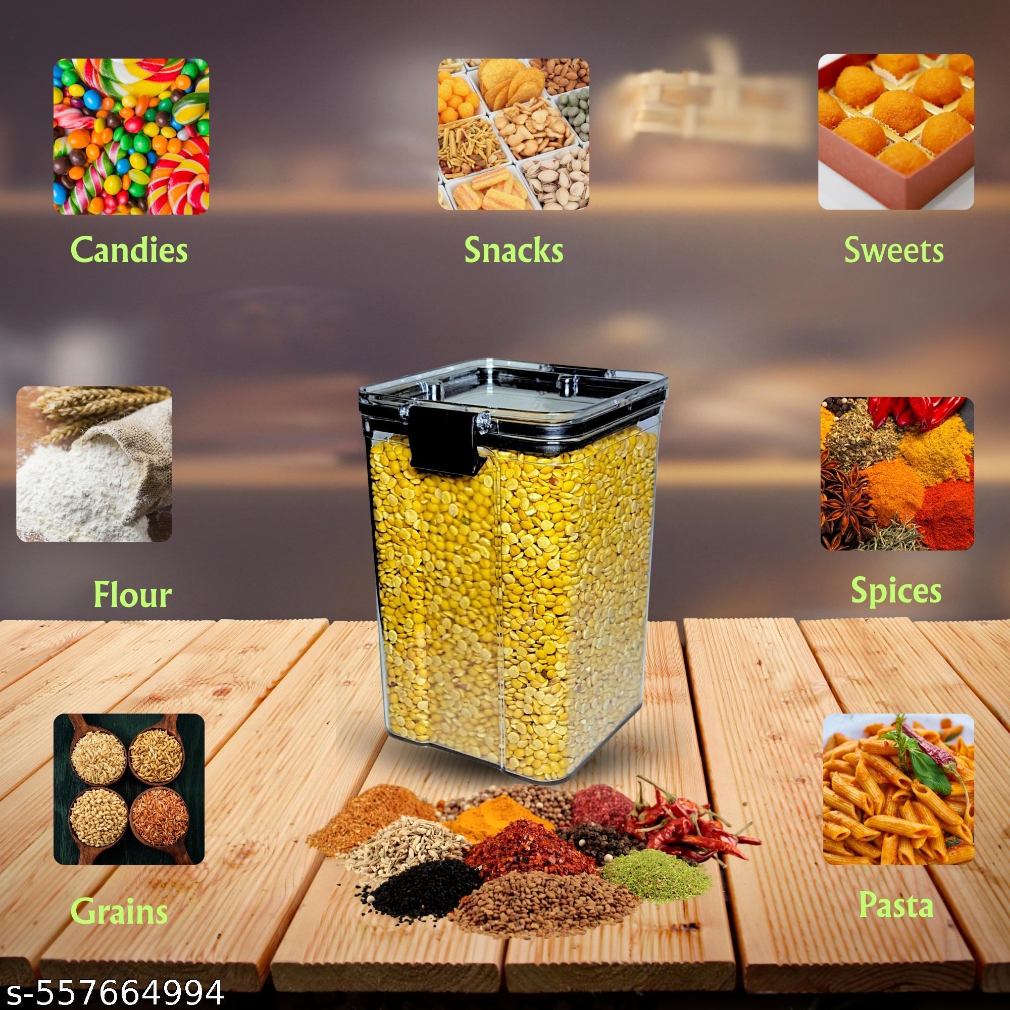 Lock And Unlock Airtight Plastic Kitchen Storage Square Container Set for Kitchen Storage - 1100ml Containers | Unbreakable & Air-Tight Design | Container & Containers Set (Black, Pack of 4)