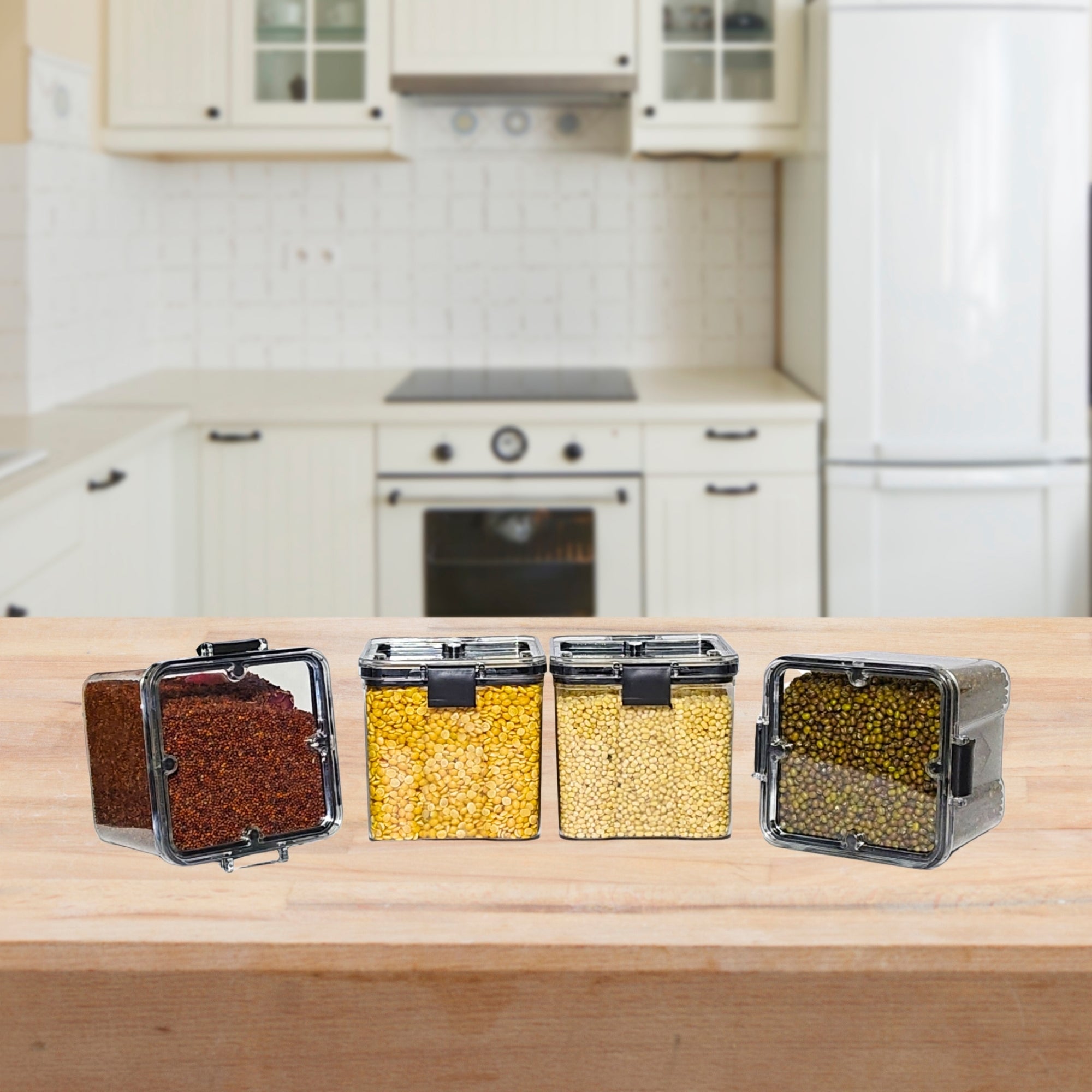 Lock And Unlock Airtight Kitchen Storage Containers Storage (Pack Of 4, Black, 700 ml, Plastic)
